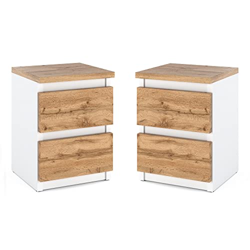 MRBLS Nachttisch 2er Set Nachtschrank Nachtkommode Modern Möbel mit Schubladen Kommode Holz Schubladenschrank für Ihr Schlafzimmer (Weiß Matt - Wotan) – 30 x 43 x 32,5 cm (B/H/T) von MRBLS_HOME