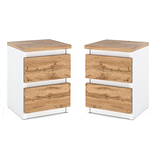 MRBLS Nachttisch 2er Set Nachtschrank Nachtkommode Modern Möbel mit Schubladen Kommode Holz Schubladenschrank für Ihr Schlafzimmer (Weiß Matt - Wotan) – 30 x 43 x 32,5 cm (B/H/T) von MRBLS_HOME