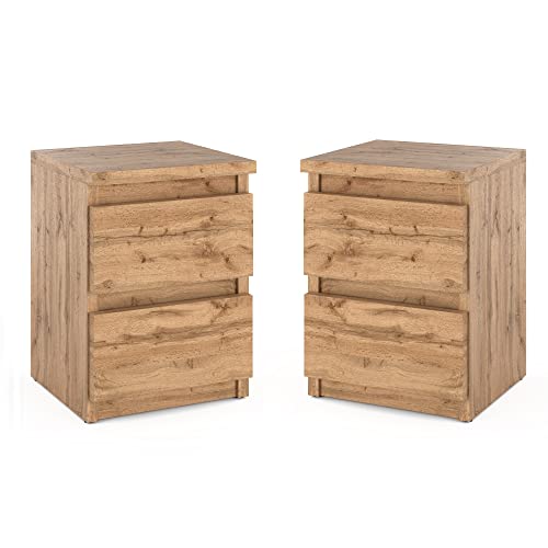 MRBLS Nachttisch 2er Set Nachtschrank Nachtkommode Modern Möbel mit Schubladen Kommode Holz Schubladenschrank für Ihr Schlafzimmer (Wotan) – 30 x 40 x 30 cm (B/H/T) von MRBLS_HOME