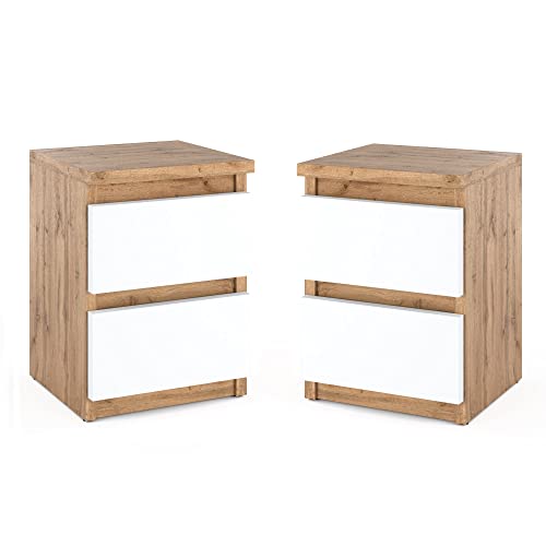 MRBLS Nachttisch 2er Set Nachtschrank Nachtkommode Modern Möbel mit Schubladen Kommode Holz Schubladenschrank für Ihr Schlafzimmer (Wotan - Weiß Matt) – 30 x 40 x 30 cm (B/H/T) von MRBLS_HOME