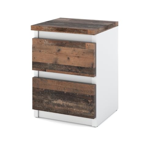 MRBLS Nachttisch Nachtschrank Nachtkommode Modern Möbel mit Schubladen Kommode Holz Schubladenschrank für Ihr Schlafzimmer (Weiß Matt - Old Style) – 30 x 43 x 32,5 cm (B/H/T) von MRBLS_HOME
