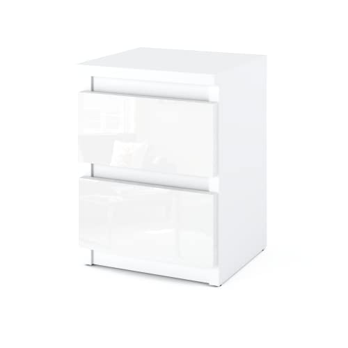MRBLS Nachttisch Nachtschrank Nachtkommode Modern Möbel mit Schubladen Kommode Holz Schubladenschrank für Ihr Schlafzimmer (Weiß Matt - Weiß Glanz) – 30 x 43 x 32,5 cm (B/H/T) von MRBLS_HOME