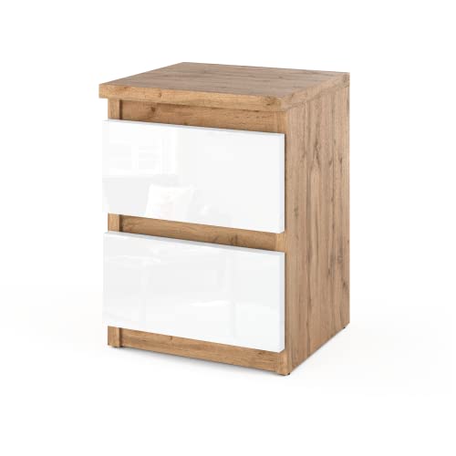MRBLS Nachttisch Nachtschrank Nachtkommode Modern Möbel mit Schubladen Kommode Holz Schubladenschrank für Ihr Schlafzimmer (Wotan - Weiß Glanz) – 30 x 40 x 30 cm (B/H/T) von MRBLS_HOME