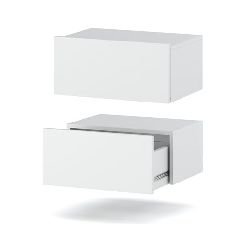 MRBLS Nachttisch Wandmontage 2er Set - Nachttischschrank Hängend - Modernes Design Wandschublade - Nachttisch Wand – Loft Nachtschrank - Wandregal Mit Schublade (Weiß Matt) – 45 x 19 x 32 cm (B/H/T) von MRBLS_HOME