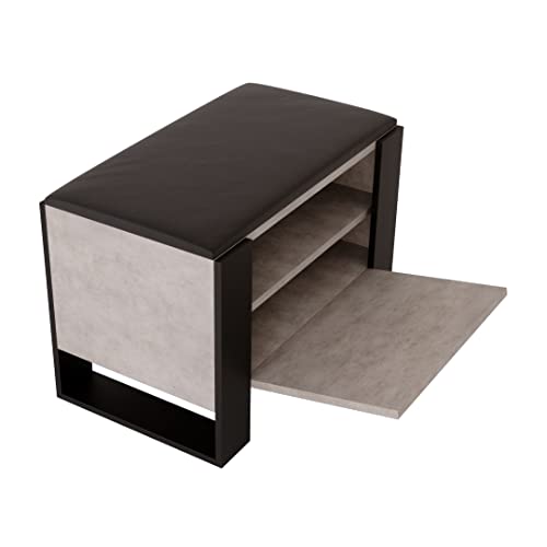 MRBLS Schuhschrank mit Sitzbank - Modernes Design & Robuste Qualität – Schuhregal Geschlossen Schuhbank Garderobenbank mit Sitzfläche Sitzpolster – erhältlich in 6 Farben (Beton - Schwarz Matt) von MRBLS_HOME