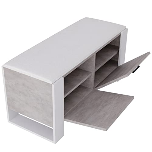 MRBLS Schuhschrank mit Sitzbank - Modernes Design & Robuste Qualität – Schuhregal Geschlossen Schuhbank Garderobenbank mit Sitzfläche Sitzpolster – erhältlich in 6 Farben (Beton - Weiß Matt) von MRBLS_HOME