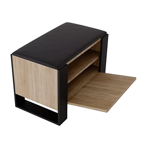 MRBLS Schuhschrank mit Sitzbank - Modernes Design & Robuste Qualität – Schuhregal Geschlossen Schuhbank Garderobenbank mit Sitzfläche Sitzpolster – erhältlich in 6 Farben (Eiche - Schwarz Matt) von MRBLS_HOME