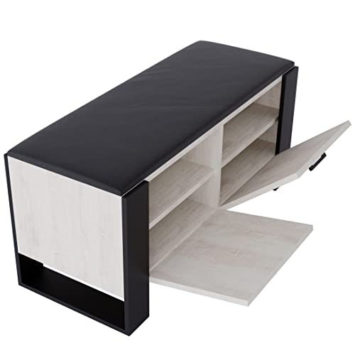 MRBLS Schuhschrank mit Sitzbank - Modernes Design & Robuste Qualität – Schuhregal Geschlossen Schuhbank Garderobenbank mit Sitzfläche Sitzpolster – erhältlich in 6 Farben (Kiefer - Schwarz Matt) von MRBLS_HOME