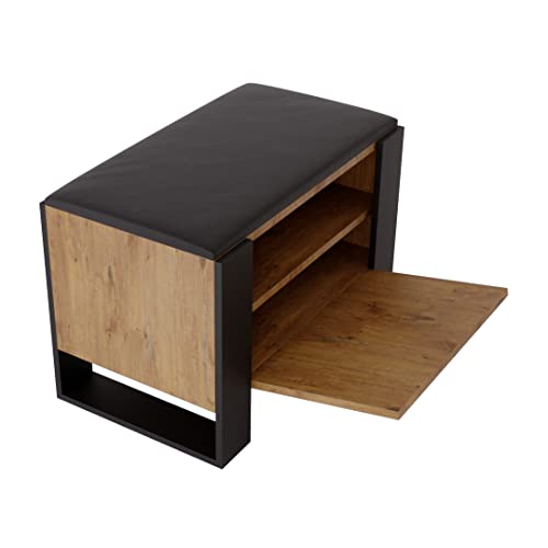 MRBLS Schuhschrank mit Sitzbank - Modernes Design & Robuste Qualität – Schuhregal Geschlossen Schuhbank Garderobenbank mit Sitzfläche Sitzpolster – erhältlich in 6 Farben (Retro Eiche - Schwarz Matt) von MRBLS_HOME