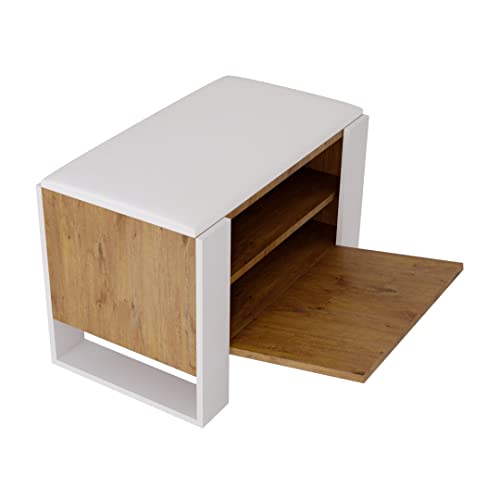 MRBLS Schuhschrank mit Sitzbank - Modernes Design & Robuste Qualität – Schuhregal Geschlossen Schuhbank Garderobenbank mit Sitzfläche Sitzpolster – erhältlich in 6 Farben (Retro Eiche - Weiß Matt) von MRBLS_HOME