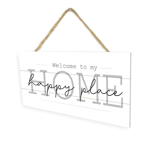 Welcome To My Home Happy Place Wandschild aus Holz, zum Aufhängen, Weiß, Holz, 12,7 x 25,4 cm von MRC Wood Products