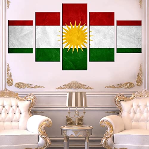 MRCCS Leinwanddrucke Modulare Wandkunst Wandaufkleber 5 Teiliges Wandbild Druck auf Leinwand Malerei Moderne Abstrakte Poster Mit Rahmen S/75cm×40cm Kurdistan-Flagge von MRCCS