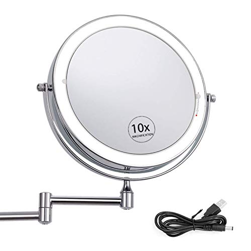 MRDAER Kosmetikspiegel Wandhalterung LED beleuchtet mit 1/10X Vergrößerung Schminkspiegel dimmbar mit Touchschalter Rasierspiegel beidseitig 360° schwenkbar Wandhalterung für Bad Spa von MRDAER