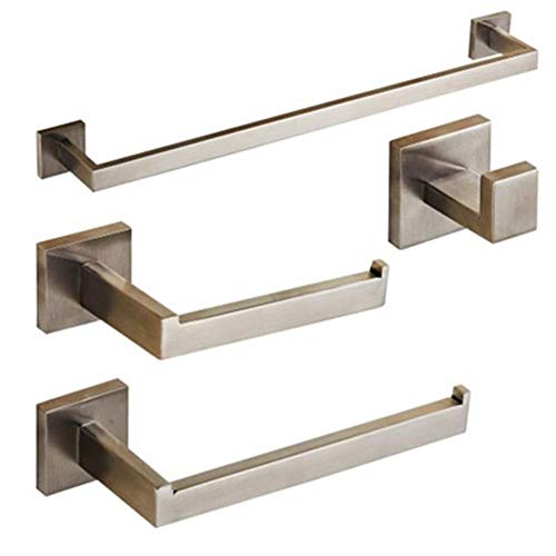 MRDAER Toilettenpapierhalter 304 Edelstahl Badzubehör Kit Handtuchhalter Handtuchhalter Rollenhalter Kleiderhaken Mattschwarz Spiegel Aufbewahrungsregal (Farbe: Gebürstet) von MRDAER