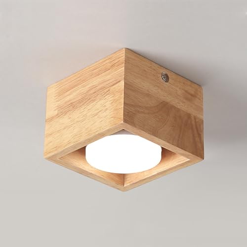 MRDEER Deckenlampe Holz Modern Led Deckenleuchte Quadratisch GX53 Deckenbeleuchtung Winkel Verstellbar Kleine Lampe Flur für Balkon, TreppenhäUser, Wohnzimmer, Schlafzimmer (Warmweiß) von MRDEER