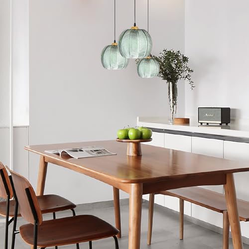 MRDEER Sleek & Sophisticated: Green Glass Pendant Light Dining Table - Creative 3-Bulb Design with Adjustable Height for a Touch of Modern Elegance von MRDEER