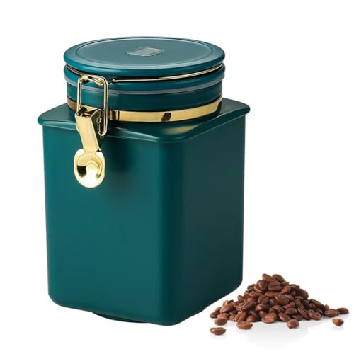 MRDLKNX Luftdichte Kaffeedose, Kaffeebohnen Vorratsbehälter mit CO2 Freisetzventilen Kaffeesatz Behälter für Kaffeebohnen, Tee, Zucker (Grün) von MRDLKNX
