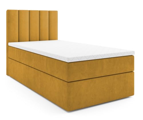 MRGROUP Boxbett | gepolstert | Einzel BARI 90 x 200 cm mit Box- und Matratzenauflage Schlafbett Jugendbett Seite H3: links (Swing 7 - gelb) von MRGROUP