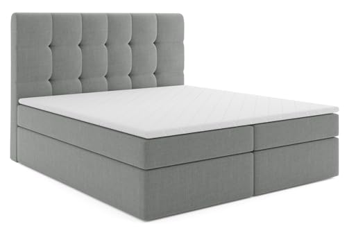 MRGROUP Boxspringbett mit Bettkasten KAROLINA 160 x 200 cm, geflechtes Stoff, Polsterbett mit Bonell-Matratze und Topper Doppelbett mit Stauraum Bett für Schlafzimmer Gepolstertes Kopfteil H3 hellgrau von MRGROUP