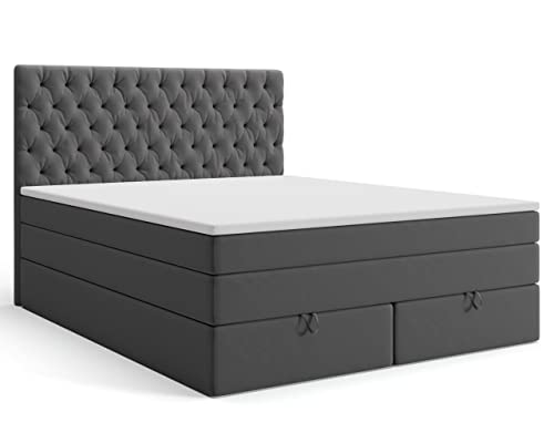 MRGROUP Boxspringbett Lyon mit Bettkasten Matratze Topper Doppelbett (Swing 19 - dunkelgrau, 180 x 200 cm) von MRGROUP
