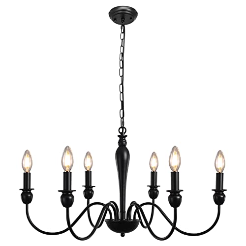 MRHYSWD Kronleuchter Vintage Schwarz Pendelleuchte 6 Flammig Industrial Deckenlampe Hängend Mit E14 Fassung, Metall Kronleuchter Wohnzimmer Schlafzimmer Küche Esstisch Flur (Ohne Glühbirnen) von MRHYSWD