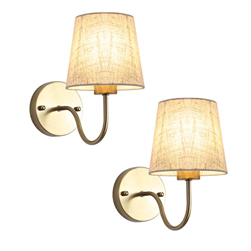 MRHYSWD 2er Set Wandleuchte Innen Wandlampe Gold, Wandleuchte Schlafzimmer Wohnzimmer Flur Badezimmer, Wandlampe Vintage Modern Retro Wandbeleuchtung Mit Lampenschirm, Wandleuchte E27 (Ohne Birne) von MRHYSWD