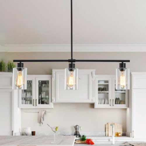 MRHYSWD 3-Flammig Pendelleuchte Glas Kronleuchter Schwarz Pendelleuchte Esstisch KüChe Wohnzimmer Flur Schlafzimmer, Glas Deckenlampe Hängend, Hängeleuchte Schwarz Pendelleuchte HöHenverstellbar von MRHYSWD