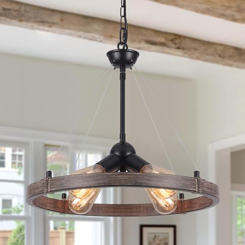 MRHYSWD Kronleuchter Modern Schwarz, 4 Flamming Kronleuchter Wagenrad Deckenleuchte Industrial Kronleuchter Rustikale Deckenlampe Hängelampe Wohnzimmer Küche Esstisch Esszimmer Flur, Höhenverstellung von MRHYSWD