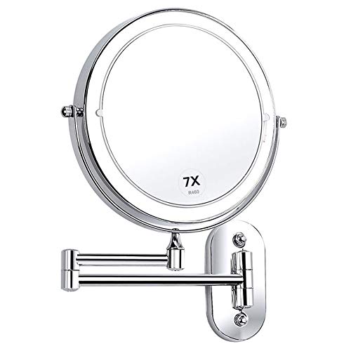 MRJ Kosmetikspiegel LED Beleuchtet mit 1x/ 7xFach Vergrößerung Schminkspiegel, wandmontage Kosmetikspiegel mit Touch Button Einstellbar Licht, 360° Schwenkbar und Vertikal von MRJ