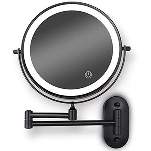 MRJ Kosmetikspiegel LED Beleuchtet mit 1x/5x Fache Vergrößerung Touchscreen Batterie Schminkspiegel Rasierspiegel 360°Schwenkbar Faltbar Wandmontage für Badezimmer Black von MRJ