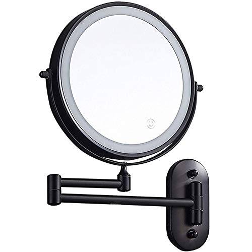 MRJ Kosmetikspiegel LED Beleuchtet mit 1x/7x Fache Vergrößerung Touchscreen USB wiederaufladbar Lithium Batterie Schminkspiegel Rasierspiegel Wandmontage für Badezimmer Schwarz von MRJ