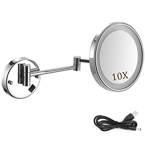 MRJ Kosmetikspiegel beleuchtet wandmontage 10fach vergrößerungsspiegel USB Wiederaufladbare, Kosmetikspiegel mit LED Beleuchtung - 180° Schwenkbar von MRJ
