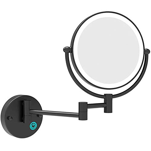 MRJ Kosmetikspiegel mit LED Beleuchtung, Kosmetikspiegel beleuchtet wandmontage, vergrößerungsspiegel 1x/10xFach - Berührungsschalter, 360° Schwenkbar, Schwarz von MRJ