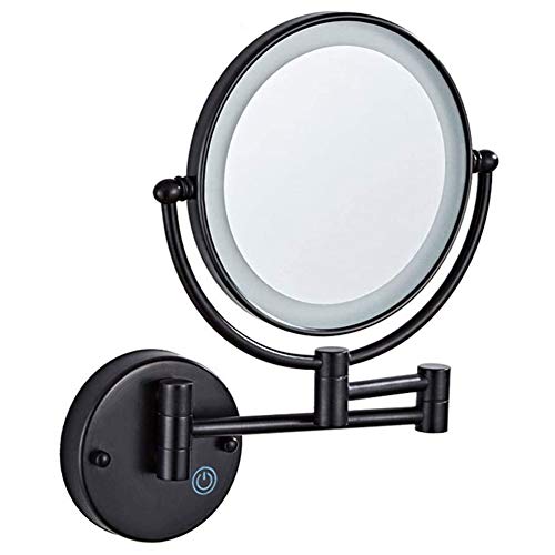 MRJ Kosmetikspiegel mit LED Beleuchtung, Kosmetikspiegel beleuchtet wandmontage, vergrößerungsspiegel 1x/5xFach - Berührungsschalter, 360° Schwenkbar, Versteckte, Schwarz von MRJ