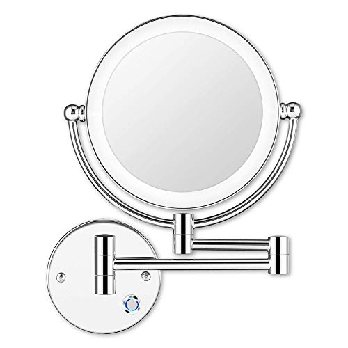 MRJ LED Kosmetikspiegel Wandmontage Wandspiegel Beleuchtet mit 1x/5x Fache Vergrößerung Touchscreen Rasierspiegel Versteckte Schminkspiegel für Badezimmer Kosmetikstudio Zuhause von MRJ
