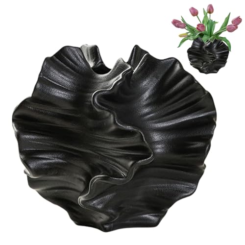 MRKU Blumenvase aus Keramik, Schwarz/Beige Vasen für Blumen, Wohndekor, Pampasgras, Rustikaler Bauernhausstil für die Wohndekoration von MRKU