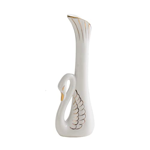 MRKU Exquisite Vase Kreativer Schwan Nordischer Luxus Vergoldete Keramik Blumenarrangement Ornament Home Wohnzimmer Esstisch Dekor von MRKU