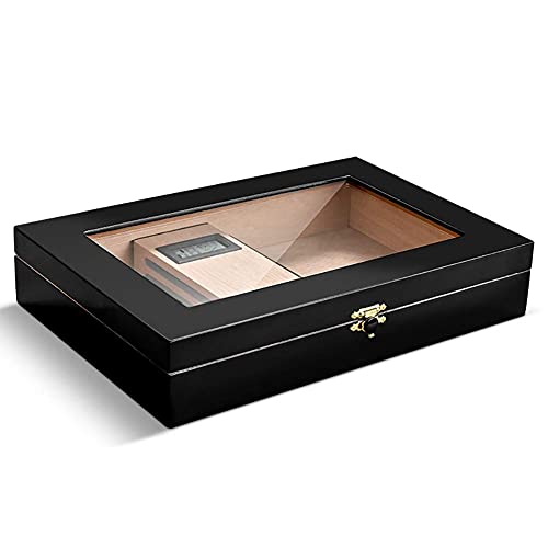 MRKU Humidor für Zigarren auf dem Schreibtisch, Aufbewahrungsbox für Zigarren aus Zedernholz, gut versiegeltes Design, mit Ablage und Verstellbarer Trennwand, Glas-Hygrometer-Luftbefeuchter von MRKU
