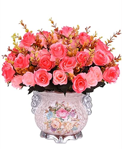 MRKU Künstliche Blumen, Blumenstrauß aus gefälschten Seidenrosen in Keramik, Blumenarrangements für Heimdekorationspflanzen von MRKU