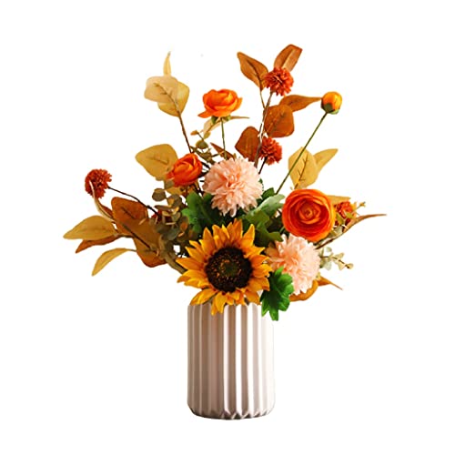MRKU Künstliche Blumen aus Seidenstoff mit Keramikvase, Blumenstrauß-Set für Zuhause, Hochzeitsdekor, künstliche Seidenblumen von MRKU