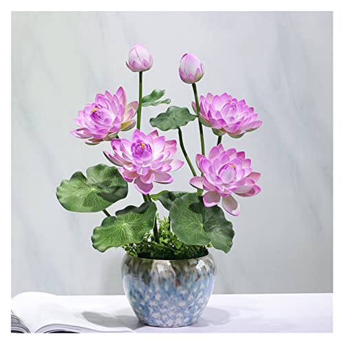 MRKU Künstliche Blumen mit Keramikvase, gefälschter Lotus mit echtem Touch für die Dekoration von Brauthochzeiten und Partys zu Hause von MRKU