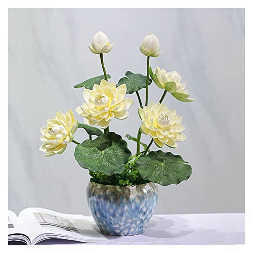 MRKU Künstliche Blumen mit Keramikvase, gefälschter Lotus mit echtem Touch für die Dekoration von Brauthochzeiten und Partys zu Hause von MRKU