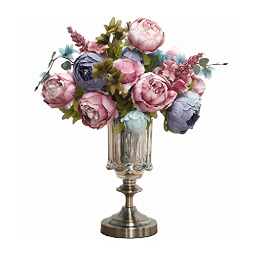MRKU Künstliche Blumen mit Vase, Kunstseide mit Glas-Brautsträußen für Hochzeit, Zuhause, Tisch, Party, Terrassendekoration von MRKU