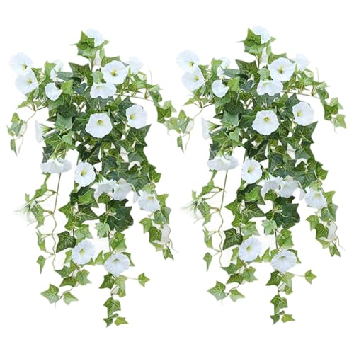 MRKU Künstliche Petunien, 2 Stück, 65 cm, weiße Prunkwinde, künstliche Blumen mit üppigen Blättern, lebensecht, pflegeleichter Seidenkunststoff MRKU Künstliche Petunien, 2 Stück, 65 cm, weiße Prunkwinde, künstliche Blumen mit üppigen Blättern, lebensecht, pflegeleichter Seidenkunststoff von MRKU