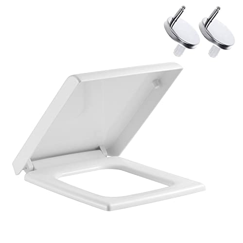 MRKU Quadratischer Toilettensitz mit Soft-Close-Funktion, weiß, mit Schnellverschluss, Polypropylen, 360° verstellbare Scharniere, einfache Befestigung Oben, robuster Toilettensitz von MRKU