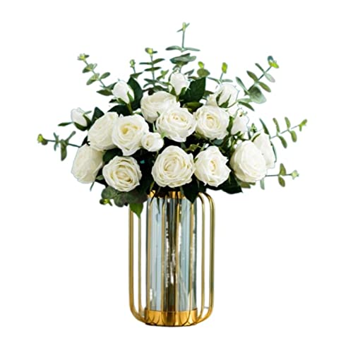 MRKU Wunderschön künstliche Blumen in Vase Fake Silk Bouquet realistische Blume Hochzeitsdekoration von MRKU