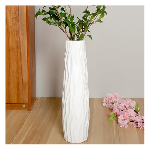 Moderne nordische große Bodenvase aus Keramik – 76 cm hoch, weiß, dekorativ für das Wohnzimmer – stilvolles schwarz-weißes Ornament für Trockenblumenarrangements von MRKU