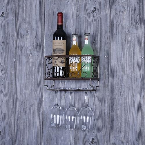 An der Wand montiertes Weinregal mit Glashalter, Flaschenhalter aus Metall, Weinaufbewahrungsregal, multifunktionale schwebende Regale, Weinflaschen-Organizer für Zuhause, Bar, Esszimmer, Dekoration von MRLILIN