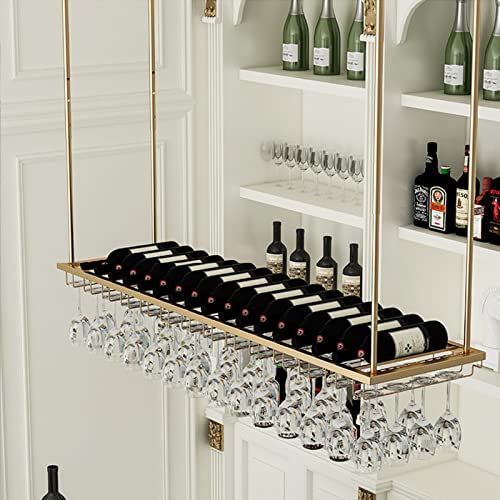 MRLILIN Weinregal zum Aufhängen von Weinregalen an der Decke, moderner Weinflaschenhalter aus Metall an der Wand für Champagnerglas, ermöglicht die Lagerung von Stielgläsern im Goldregal von MRLILIN