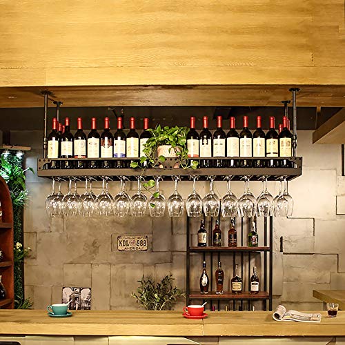Weinregal, Vintage-Bar-Schwimmregal, Weinregal, an der Wand montiertes Weinregal zum Aufhängen an der Decke, höhenverstellbar, Champagnerglas-Regal, ermöglicht Dekoration, Präsentationsständer, Weinr von MRLILIN